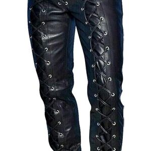 Black Lace-Up Leather Pants